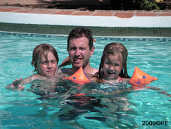 Felix & Matilda with Dad in the Pool